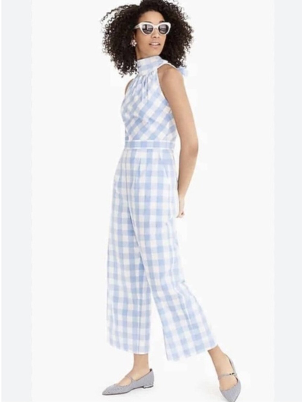 J. Crew Light Blue and White Gingham High-Neck Jumpsuit Size 12 NWT